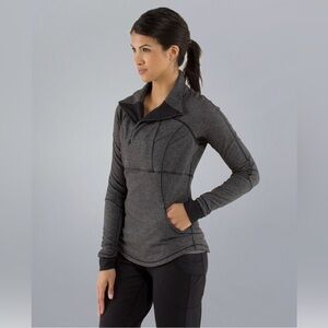 Lululemon Base Runner 1/2 Zip Heather Herringbone Black High Neck Womens Sz 6